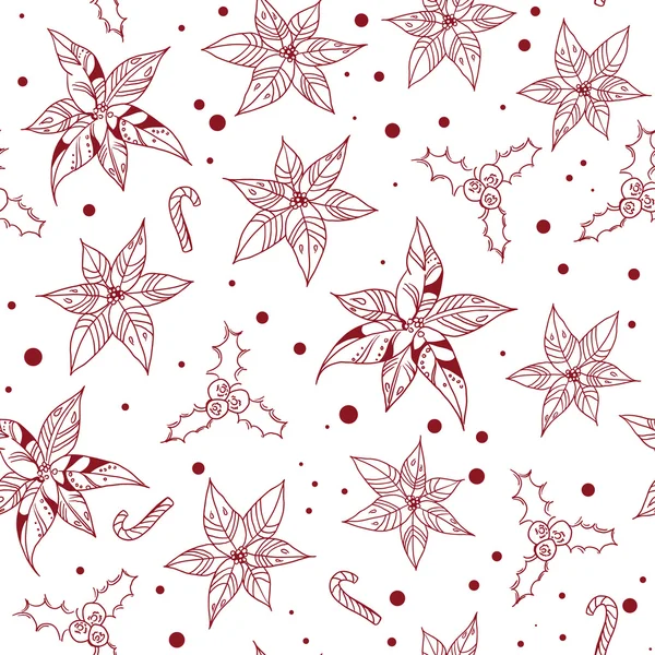 Modello senza cuciture di Natale. Sfondo decorativo per il design. Modello con poinsettia e agrifoglio Illustrazioni Stock Royalty Free