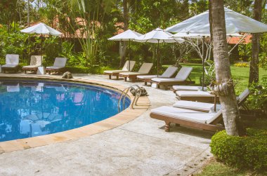 Vintage sandalye Yüzme Havuzu.