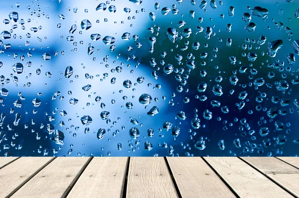 Wood Table Top Background Water Drops Glass Use Background Product — Stock Photo, Image