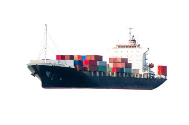 Container Cargo ship in the ocean isolated on white background, Freight Transportation clipart