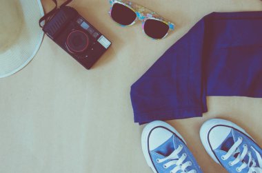 aksesuar arka plan üzerinde seyahat. Vintage sesi