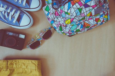 aksesuar arka plan üzerinde seyahat. Vintage sesi