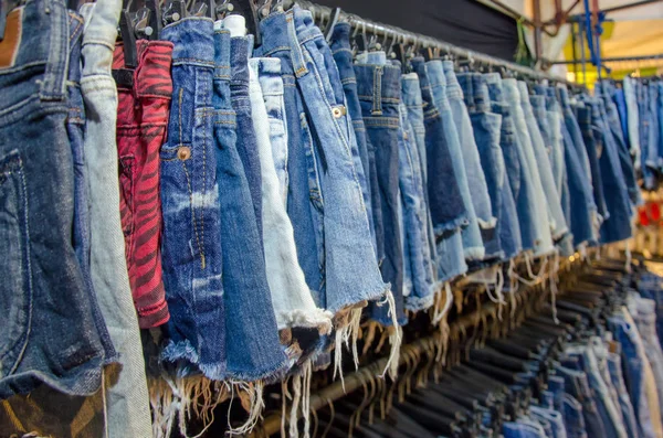 Shorts jeans hanging — Stock Photo, Image