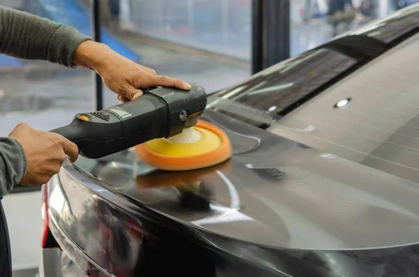 Car Detailing Man Hand Holding Polish Car — Stock Photo, Image