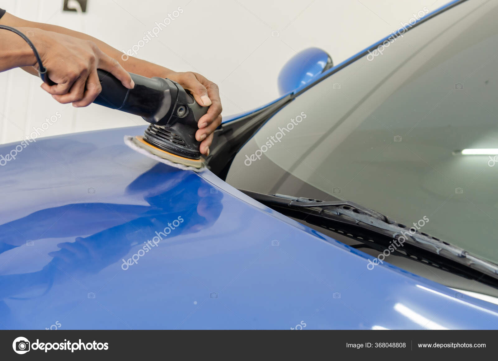 Auto Polishing Machine Blue Car Polish Remove Recover Car Stock Photo