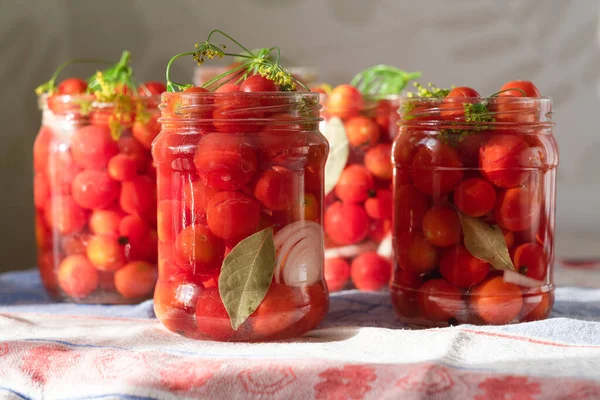 Homemade Blanks Canned Cherry Tomatoes Light Shadow — Stock Photo, Image