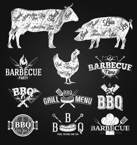 Emblèmes BBQ et dessin à la craie Logos — Image vectorielle