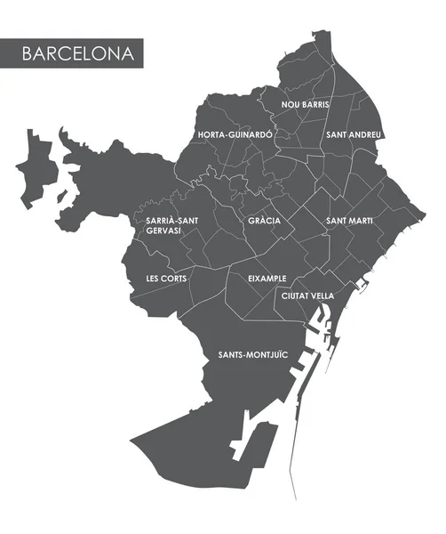 Vektor karta Barcelona distriktet — Stock vektor