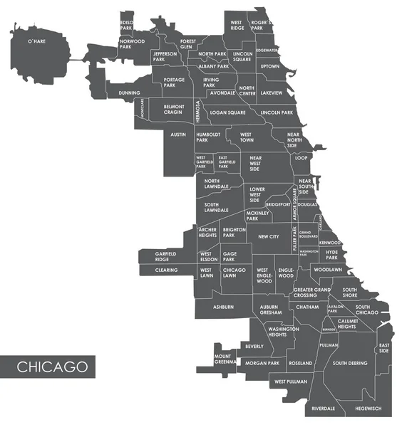 Mappa vettoriale distretto di Chicago — Vettoriale Stock