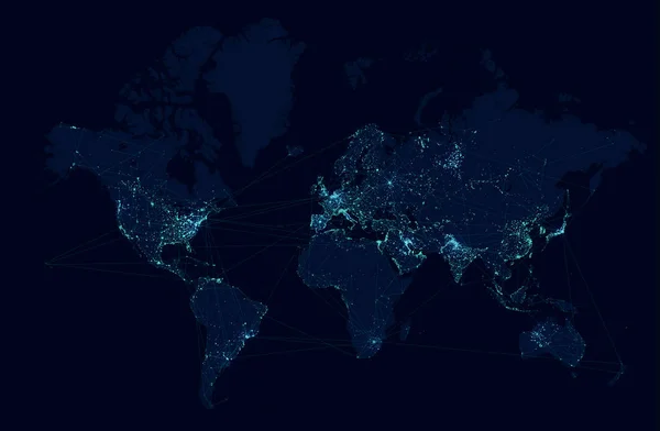 Kaart van de wereld met wereldwijde technologie en telecommunicatie netwerk. Vectorillustratie — Stockvector