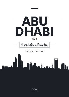 Poster şehir manzarası Abu Dhabi, düz stil vektör çizim