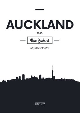 Poster şehir manzarası Auckland, düz stil vektör çizim