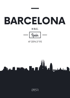 Poster şehir manzarası Barcelona, düz stil vektör çizim
