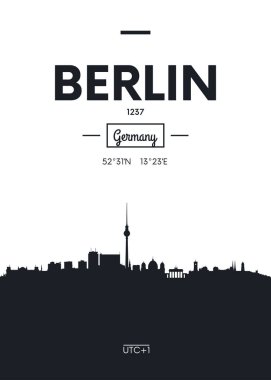 Poster şehir manzarası Berlin, düz stil vektör çizim