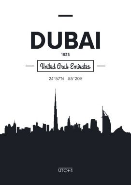 Poster şehir manzarası Dubai, düz stil vektör çizim