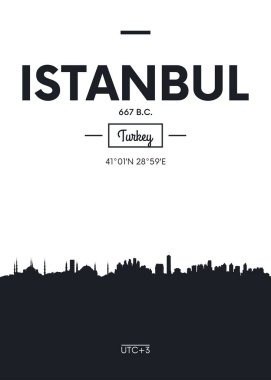 Poster şehir manzarası Istanbul, düz stil vektör çizim