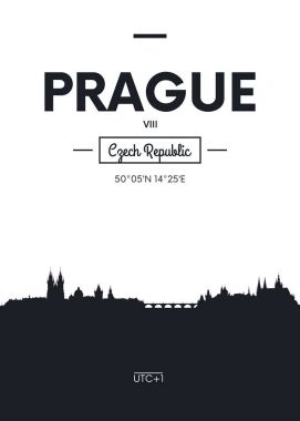 Poster şehir manzarası Prag, düz stil vektör çizim