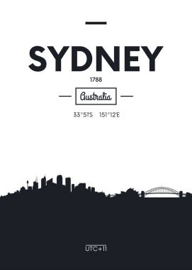 Poster şehir manzarası Sydney, düz stil vektör çizim