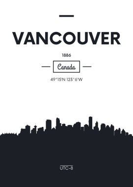 Poster şehir manzarası Vancouver, düz stil vektör çizim