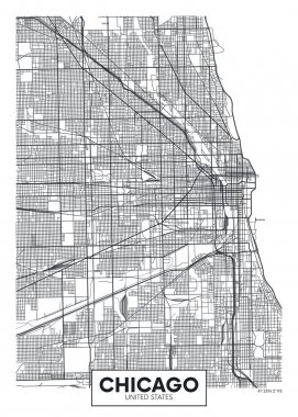 Vektör poster harita şehir Chicago