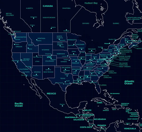 Mappa dettagliata degli Stati Uniti, stile futuristico — Vettoriale Stock