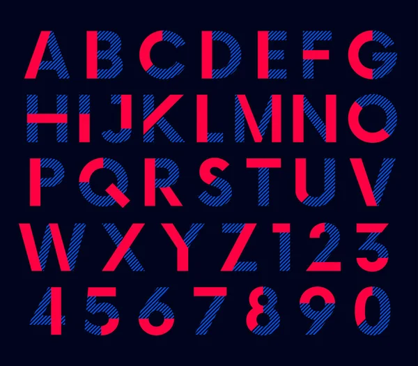 Geometric decorative colored font, vector alphabet — Stock Vector