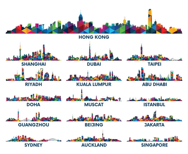 Schéma géométrique skyline ville Péninsule arabique et Asie — Image vectorielle