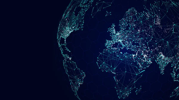 Globe internationella nätverk, sci-fi världen karta bakgrund — Stock vektor