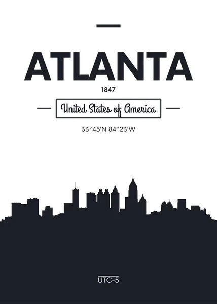 Poster şehir manzarası Atlanta, düz stil vektör çizim — Stok Vektör