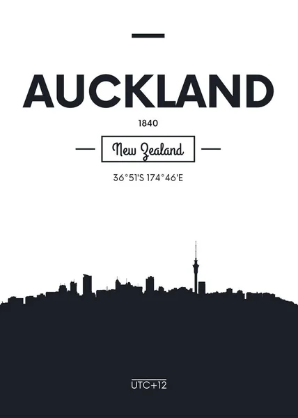 Poster cidade skyline Auckland, ilustração vetorial de estilo plano —  Vetores de Stock