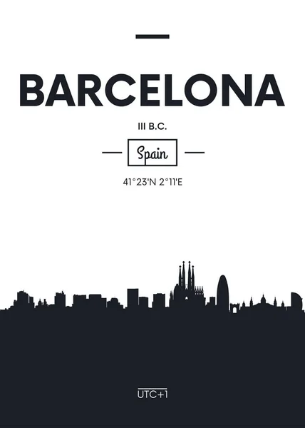 Poster city skyline Barcelona, ilustración vectorial de estilo plano — Vector de stock