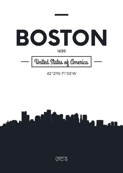 Cartel horizonte de la ciudad Boston, Ilustración vectorial de estilo plano — Vector de stock