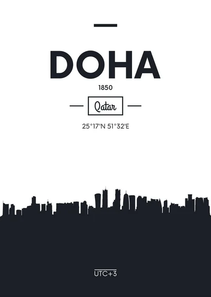 Cartel ciudad horizonte Doha, Ilustración vectorial de estilo plano — Vector de stock