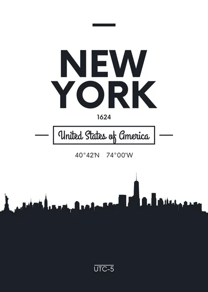 Ciudad cartel horizonte Nueva York, Ilustración vectorial de estilo plano — Vector de stock
