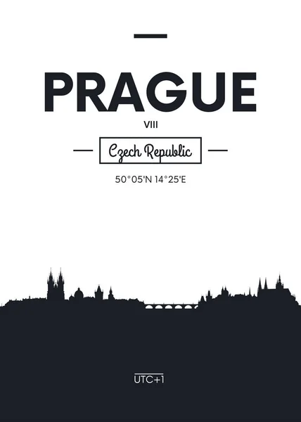 Cartel ciudad skyline Praga, Ilustración vectorial de estilo plano — Vector de stock