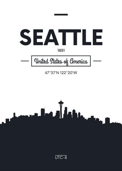 Poster city skyline Seattle, illustrazione vettoriale in stile piatto — Vettoriale Stock