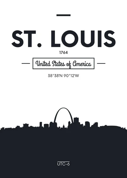 Cartel horizonte de la ciudad de St Louis, ilustración vectorial de estilo plano — Archivo Imágenes Vectoriales