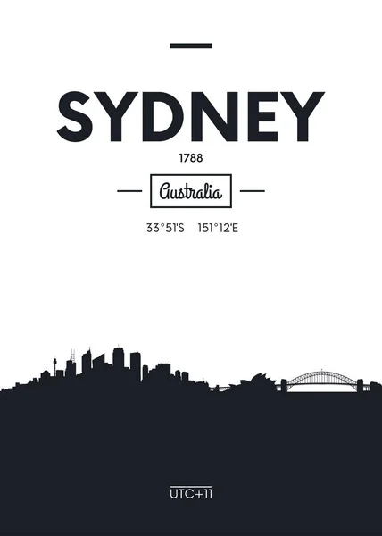 城市天际线海报悉尼，平面样式矢量图 — 图库矢量图片