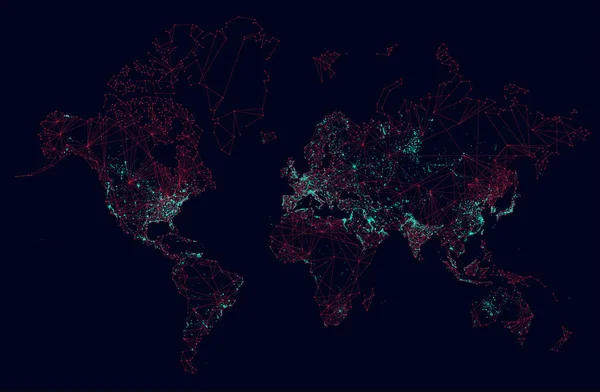 Научно-фантастическая карта мира Футуристический интерфейс глобальной связи — стоковый вектор