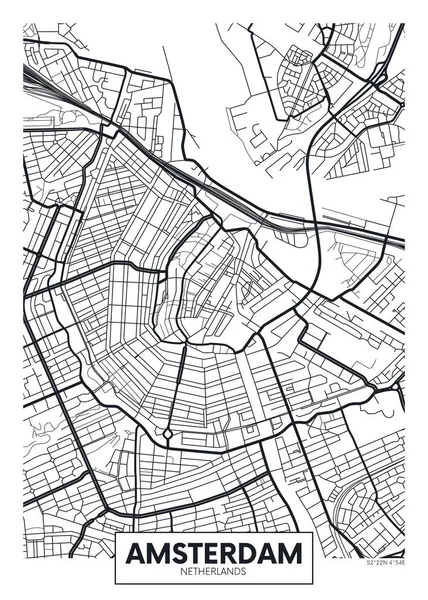 Mapa del póster vector ciudad Amsterdam — Vector de stock