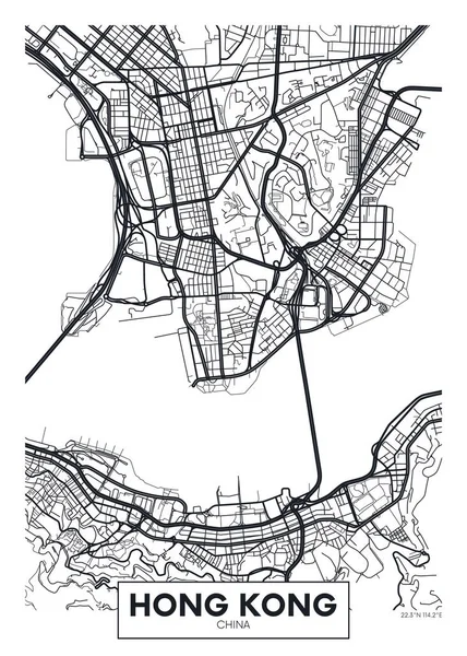 Mapa del cartel del vector ciudad Hong Kong — Archivo Imágenes Vectoriales