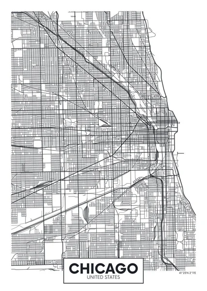 Vektör poster harita şehir Chicago — Stok Vektör
