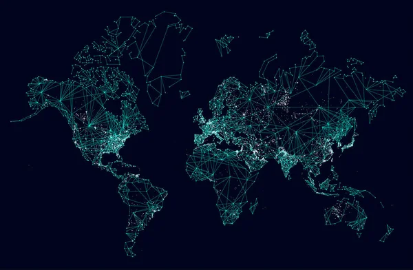 Světová mapa abstraktní připojení k Internetu, lehké městské komunikace — Stockový vektor