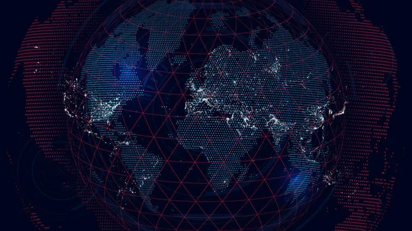 Weltkarte des globalen Kommunikationsnetzes, futuristischer abstrakter Hintergrund — Stockvektor