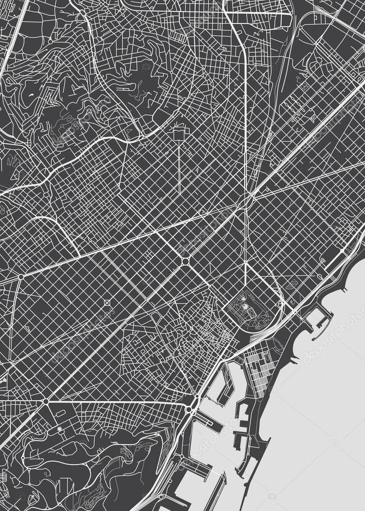 Vector: city plan | Barcelona city plan, detailed vector map — Stock
