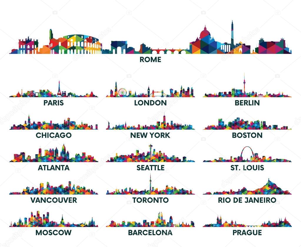 Geometric pattern skyline city America and Europe