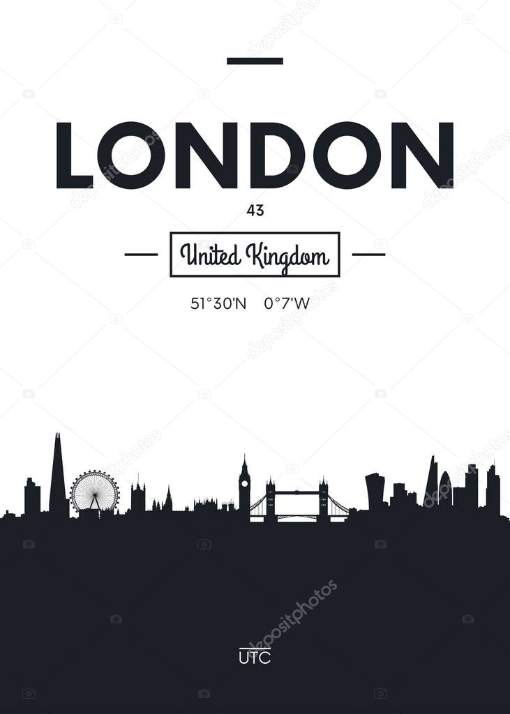 Poster city skyline London, Flat style vector illustration