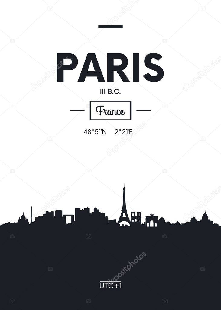 Poster city skyline Paris, Flat style vector illustration