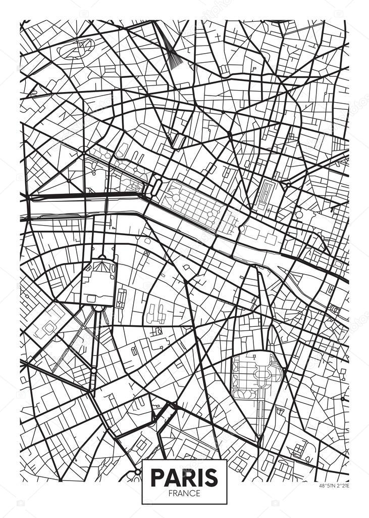 Vector poster map city Paris