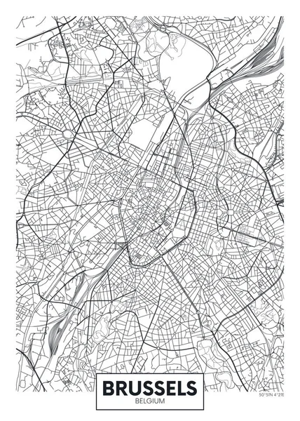 Detaylı vektör poster şehir haritası Brüksel